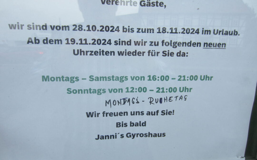 Janni´s Gyroshaus macht Urlaub