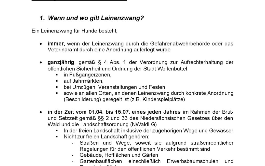 Merkblatt zum Leinenzwang